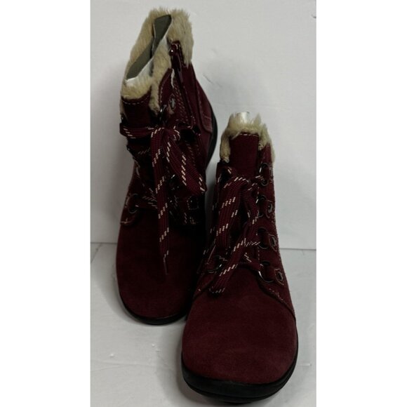 Earth Origins Womens Crowley Ankle Boots Water Repellant Suede Faux Fur Merlot 7 - Picture 6 of 14